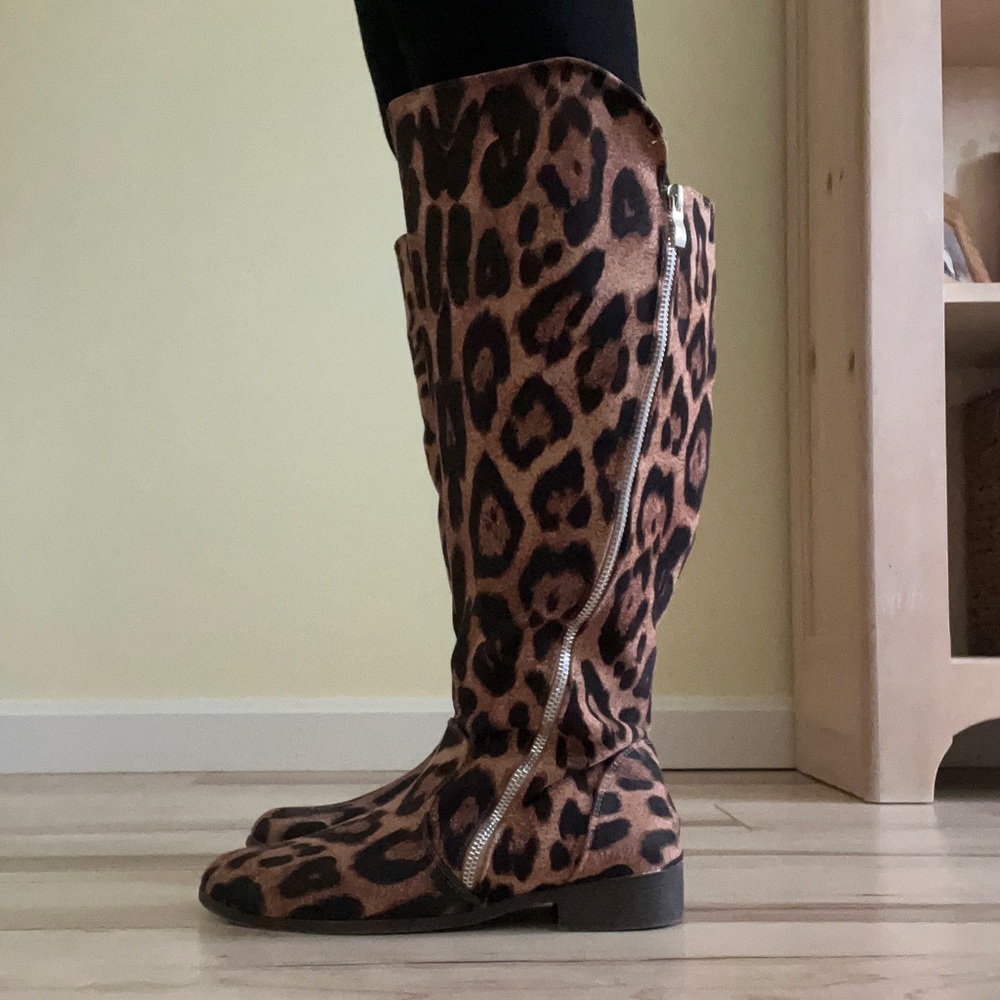 Animal print wide calf boots